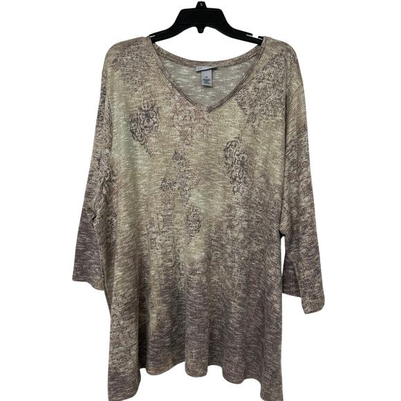 Catherine’s Metallic Shimmer Neutral V Neck Knit Tunic Top 5X - Picture 2 of 9